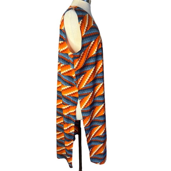 NW T Lula Roe Large Open Front Cardigan Size Large Red Orange Blue Aztec Long Sl - Picture 13 of 13